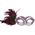 Kayso Carnival Plastic Masquerade Mask with Feathers Silver  Pink One Size FM009C